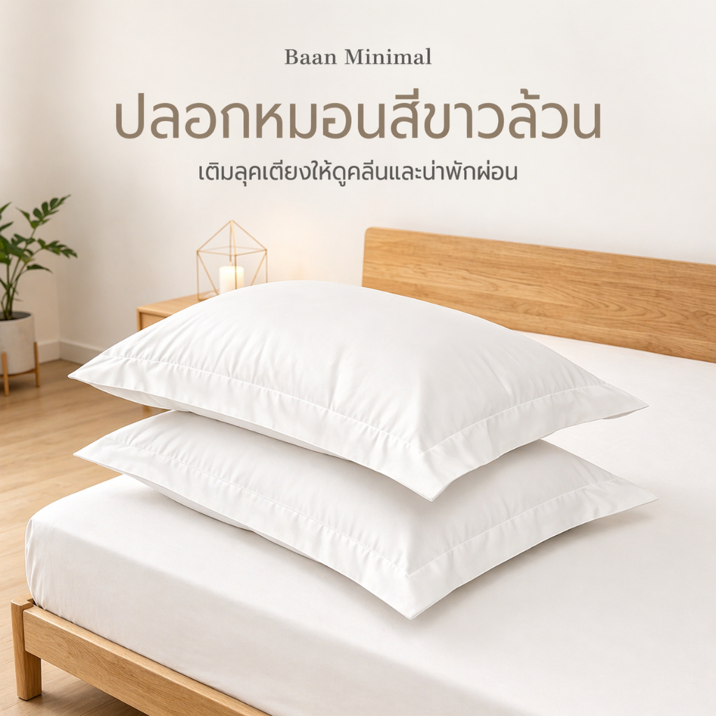 Baan Minimal ปลอกหมอนหนุนสีขาว มินิมอล ผ้าฝ้าย 100% เรียบง่าย สบายตา นุ่มสบาย 48x74 ซม.