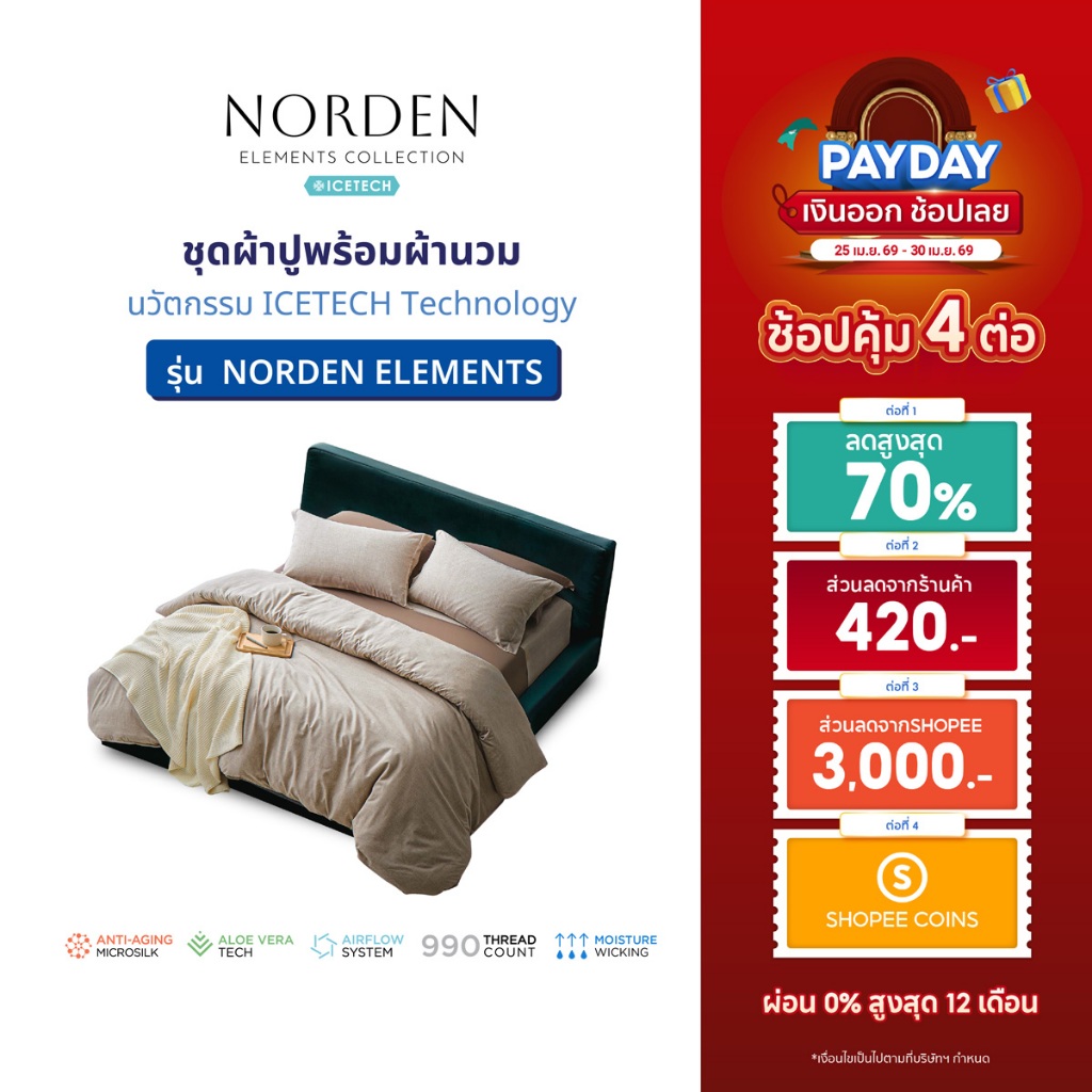 LOTUS ATTITUDE ชุดผ้าปู + ผ้านวม  รุ่น NORDEN ELEMENTS นวัตกรรม ICETECH Technology ทุกสัมผัสเย็นยิ่งขึ้น ส่งฟรี