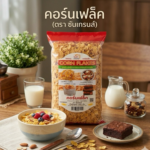 คอร์นเฟล็ก 1kg เกรดพรีเมียม เกล็ดใหญ่ กรอบนาน วัตถุดิบคุกกี้/เบเกอรี่ ทำคอร์นเฟล็กคาราเมล