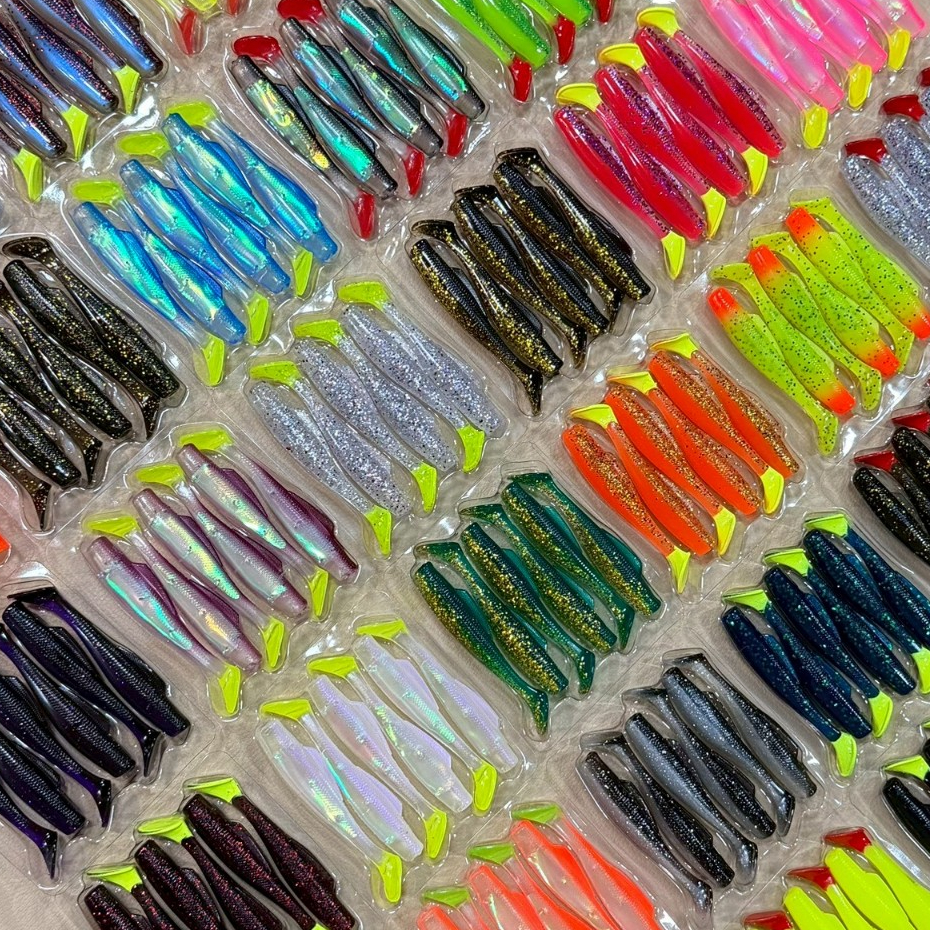 เหยื่อปลายางทรงนิยม 3นิ้ว 8cm 6ชิ้น/แพ็ค เหยื่อยาง ทรงสลิม เหยื่อปลอม