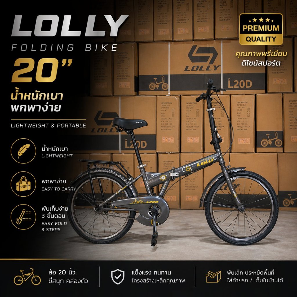 LOLLYจักรยานพับได้  L20D ขนาดวงล้อ20 นิ้ว ออกกำลังกาย ล้อหน้า-หลังขอบล้ออัลลอยด์ จักรยานกระทัดรัด