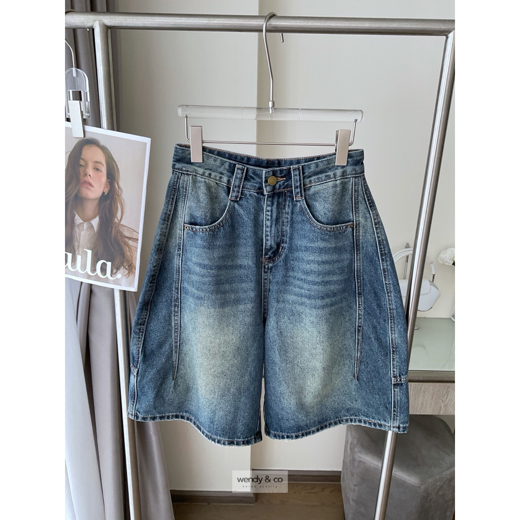 Barrel Short กางเกงยีนส์ทรงโค้งขา3 ส่วน สวยคลาสสิคใส่ง่าย แต่งตะเข็บโค้งด้านข้าง Tag Danim ราคา ถูกที่สุด ดีลบีเคเค แกลเลอรีภาพที่ 2