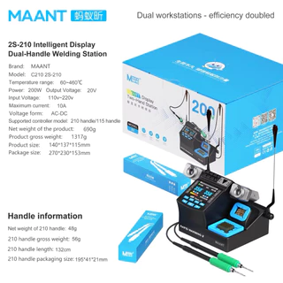 หัวแร้ง MAANT 2S 210 200W ด้วยกำลังไฟ เป็นเครื่องบัดกรีแบบที่ ออกแบบมาเพื่อรองรับงานซ่อมอิเล็กทรอนิกส์ความละเอียดสูง