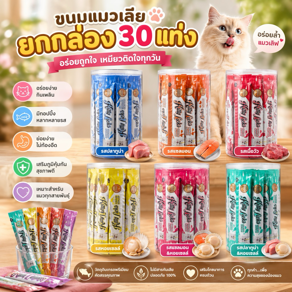 ขนมแมวเลีย ยกกล่อง 30แท่ง kitty Licks มีให้เลือก7รสชาติ