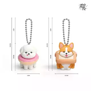 พวงกุญแจน้องหมา3Dซิลิโคนนุ่ม สำหรับแขวนหูหิ้วแก้วน้ำ ตกแต่งแก้วเก็บความเย็น ลายน้องคอร์กี้หน้าขนมปัง&น้องพูเดิลหน้าโดนัท