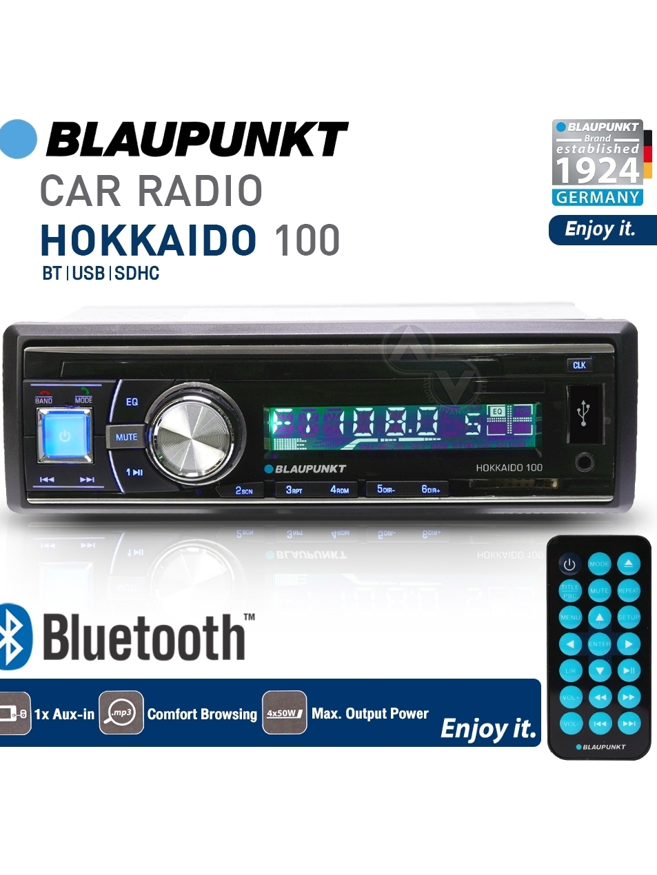 BLAUPUNKT เครื่องเล่น 1Din มาใหม่ล่าสุด  มีรีโมท วิทยุ1Din รุ่น HOKKAIDO 100 วิทยุ 1DIN ไม่เล่นแผ่น