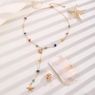 LUCKYROSE สร้อยคอ สไตล์ชายทะเลวันหยุด โดพามีนสีสัน ดาวทะเล หินธรรมชาติ โบฮีเมียน