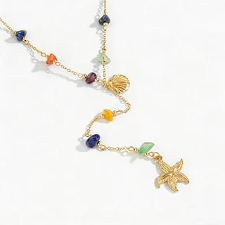 LUCKYROSE สร้อยคอ สไตล์ชายทะเลวันหยุด โดพามีนสีสัน ดาวทะเล หินธรรมชาติ โบฮีเมียน