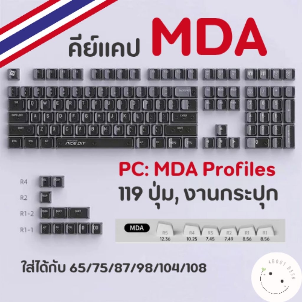 🇹🇭 คีย์แคปใส Crsytal MDA 119 keys Keycap Set โปร่งใส สีขาว/ดำ PC Keycaps Mechanical Keyboard คีย์แคป