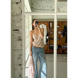 BY IRA (2026-129)Selena Top เสื้อสายเดี่ยวซาตินแต่งขอบลูกไม้ (ปรับสายได้)