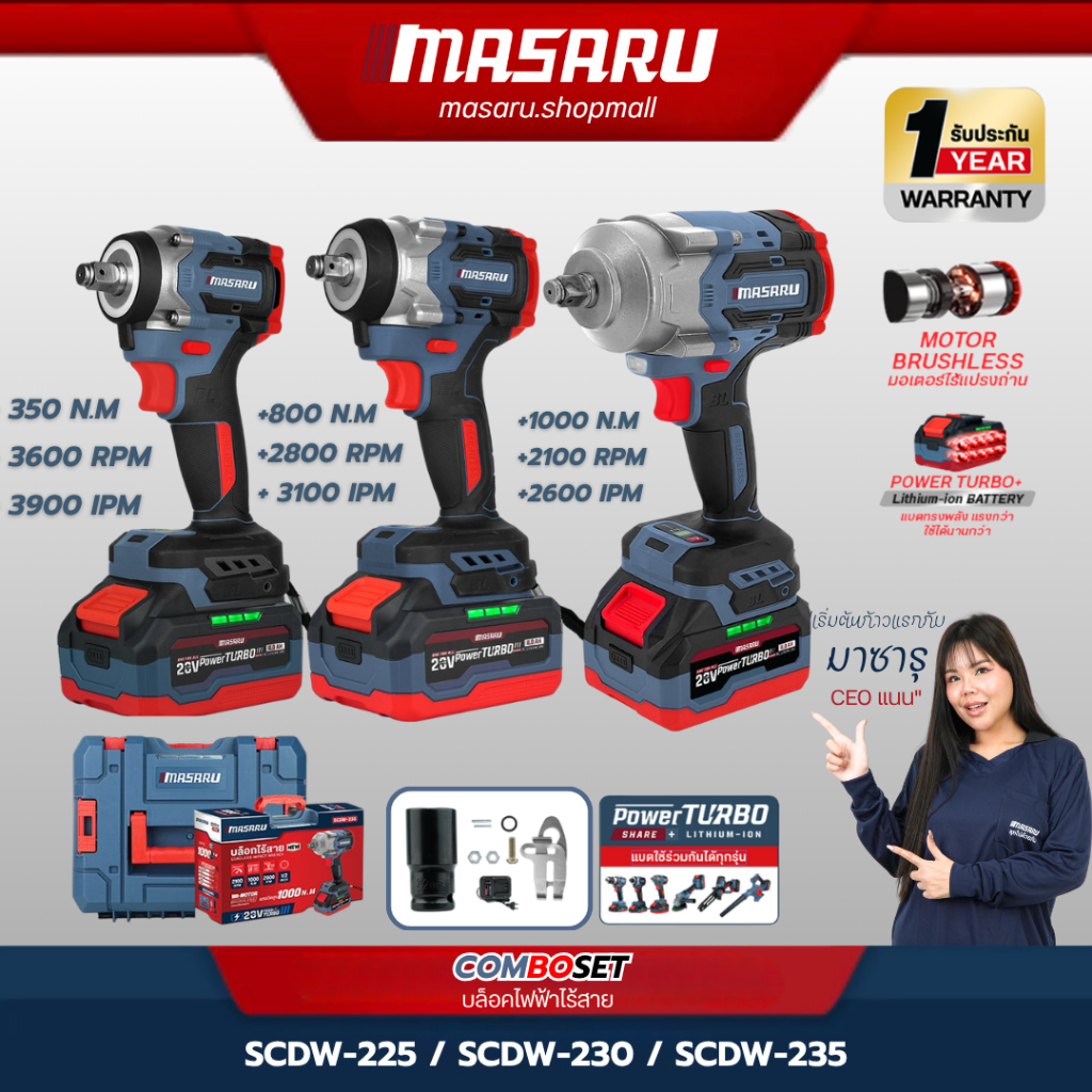 MASARU บล็อคไฟฟ้าไร้สาย บล็อกไฟฟ้า บล็อกแบตเตอรี่ไร้สาย