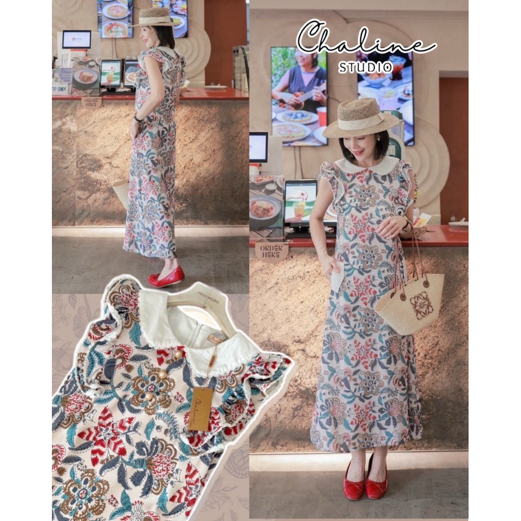🌈🌿🌼🌸🌺❤️💚🇰🇷 Floral Collar Frill Sleeve Maxi Dress