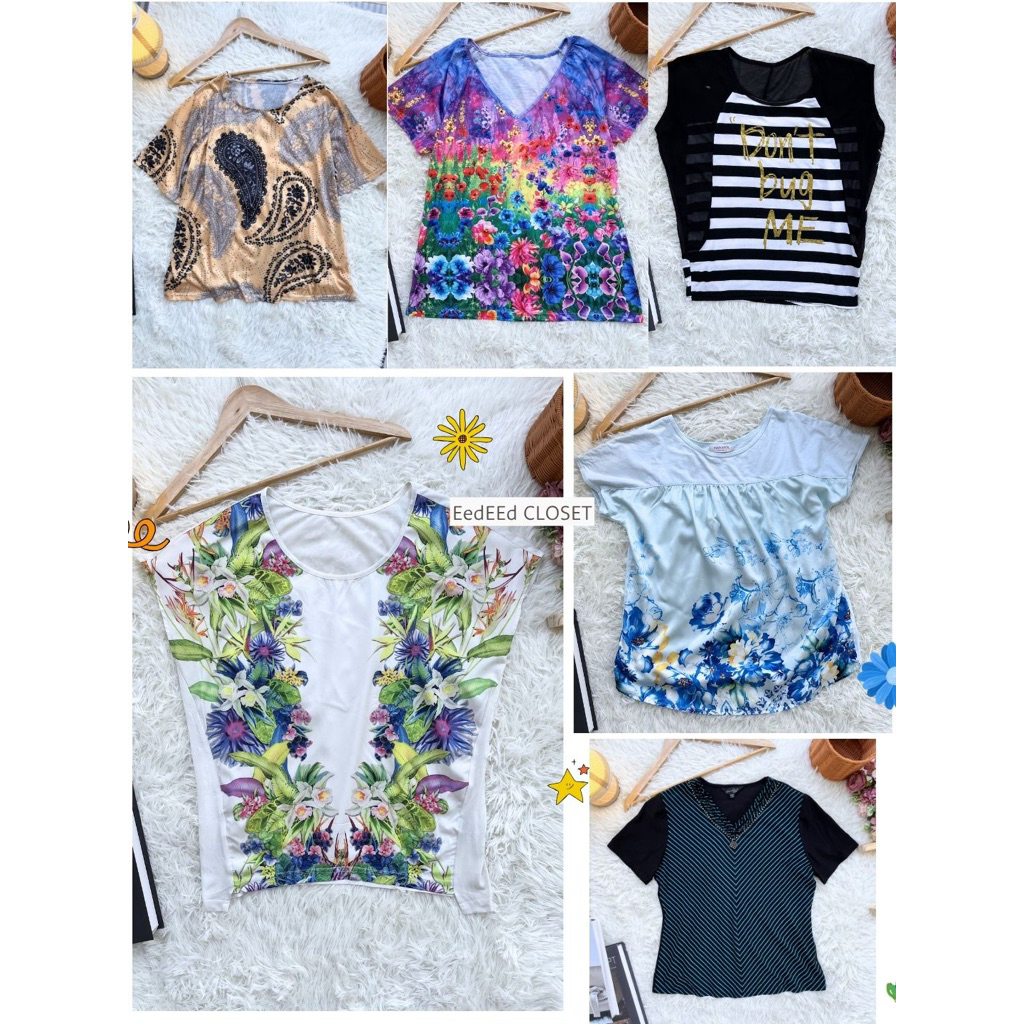 เสื้อยืดผู้หญิงมือสอง แฟชั่นสาวอวบ ผ้าพริ้ว ทรงหลวม เสื้อแฟชั่นผู้หญิง ชุดเที่ยว สาวอวบ เสื้อคุณแม่