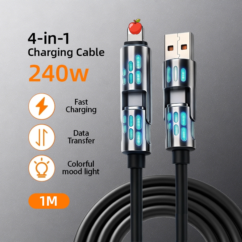 สายชาร์จเร็ว 240W สายชาร์จเร็ว 4-in-1 Type-C จอแสดงผลภาพ USB ภาพ RGB
