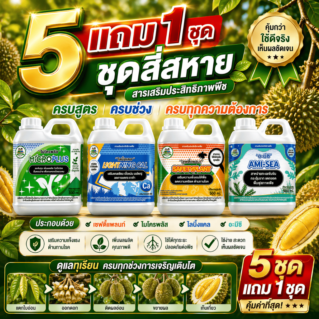 5 ชุดแถม 1 ชุดสี่เกลอ เกษตรรับทราบ  เซฟตี้แพลนท์ ไมโครพลัส ไลนิ่งแคล อะมีซี