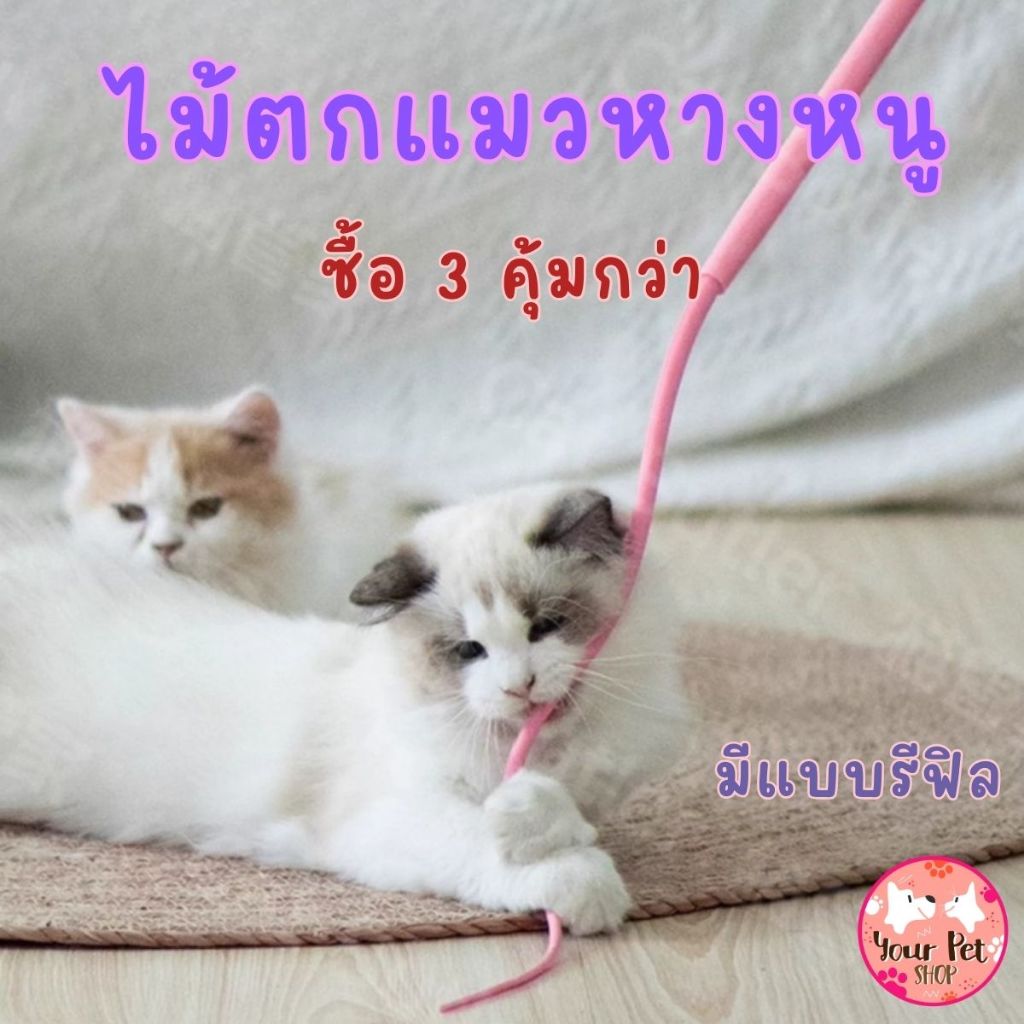 ซื้อ 3 คุ้มกว่า ไม้ตกแมวหางหนู ไม้ล่อแมว ของเล่นเหมียว ทำจากซีลิโคน ฮิต Teaser Wand