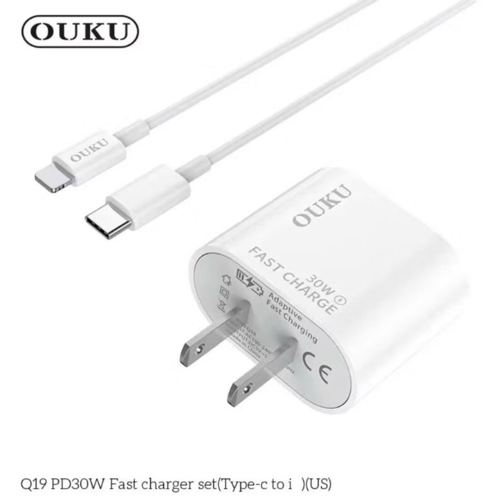 OUKU Q19 หัวชาร์จ PD30w ชุดชาร์จ type toType C/iosชาร์จเร็ว fast  Charger set