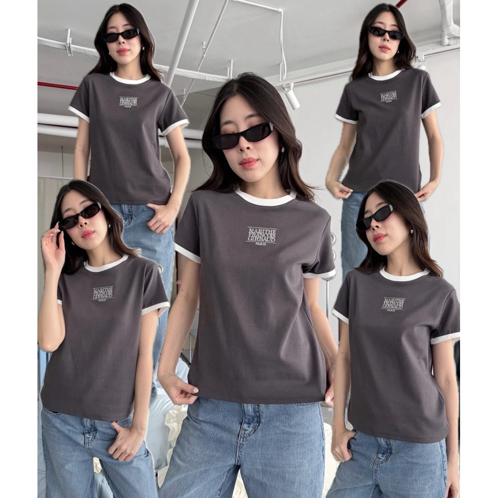 💫พร้อมส่ง💫MARI T-Shirt • เสื้อยืด คอกลม แบรนด์ดังเกาหลี ปักโลโก้กลางอก ดีเทลตัดขอบสีทูโทน ผ้าคอทตอนนิ่มอย่างดี ต้องมีค่ะ