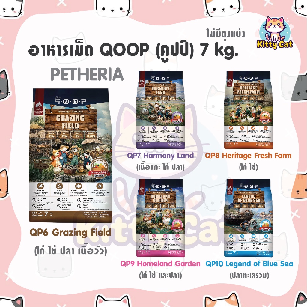 [ กระสอบ 7 kg. ] PETHERIA QOOP อาหารเม็ดแมวคูปป์ ผลิตจากเนื้อสัตว์แท้ Gluten-Free สำหรับแมวทุกวัย
