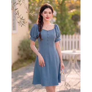 [พร้อมส่ง]Judy dress เดรสดึงยางไหล่เเขนสั้นเเต่งกระดุม ป้าย VERA ชุดไปงานแต่ง ชุดไปคาเฟ่ by Lamoon apparel