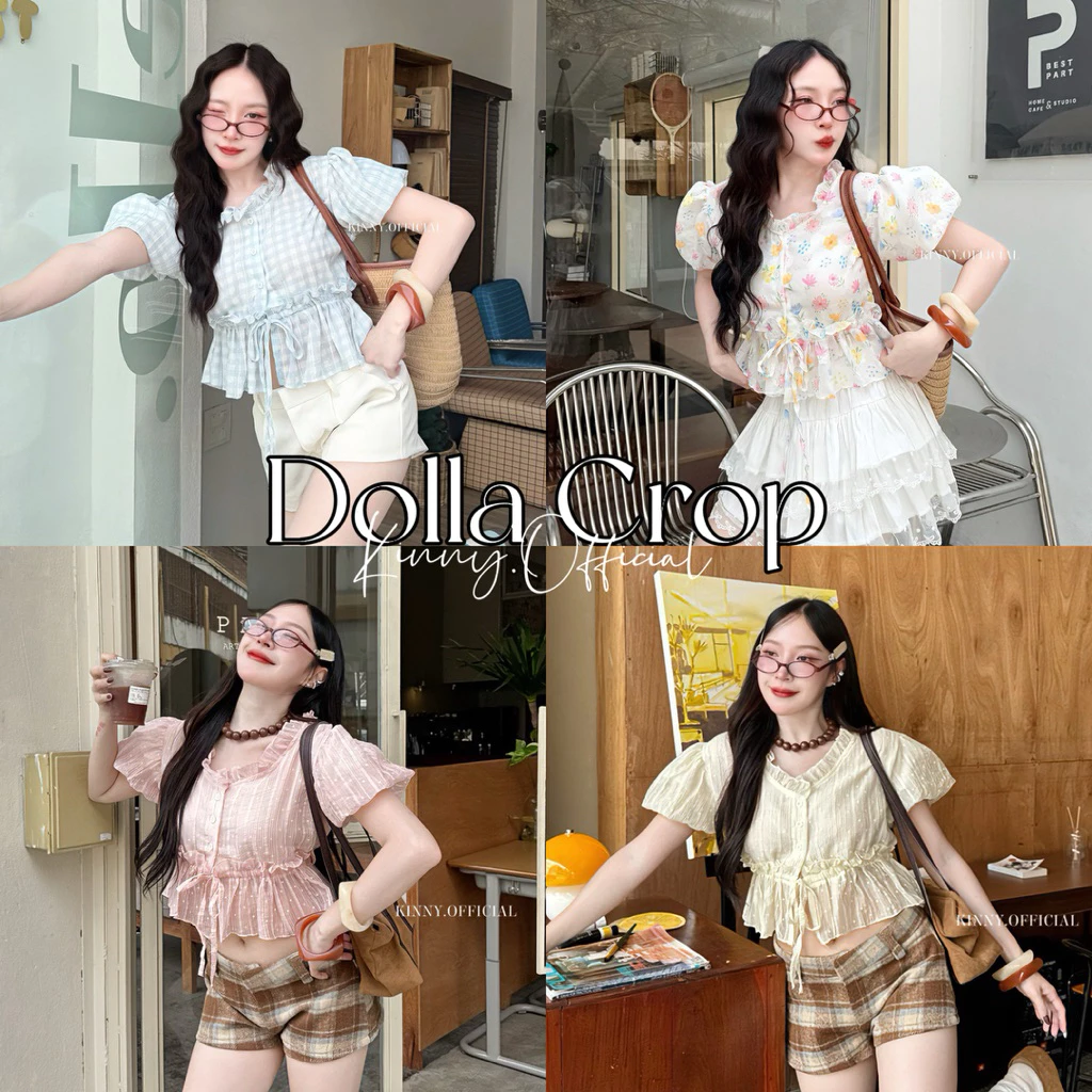 Dolla Crop เสื้อครอปผู้หญิงแขนฟักทอง แต่งระบาย
