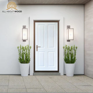 บานประตู HDF ลูกฟัก 4 ช่อง รหัส HDF-401 ขนาด 80x200 cm. / 90x200cm. สีรองพื้นขาว | All About Wood