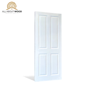 บานประตู HDF ลูกฟัก 4 ช่อง รหัส HDF-401 ขนาด 80x200 cm. / 90x200cm. สีรองพื้นขาว | All About Wood