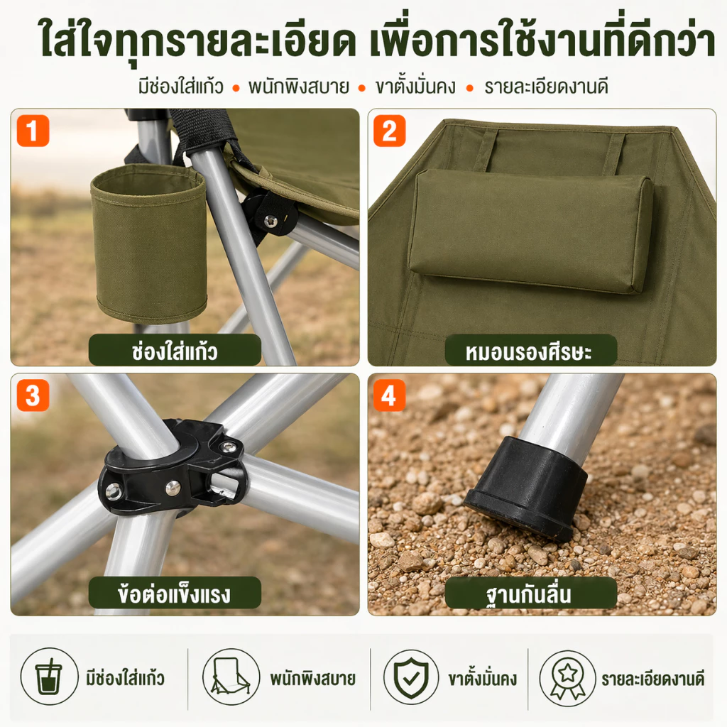เก้าอี้แคมป์ปิ้ง เก้าอี้โยกสนามพับได้ รับน้ำหนัก 300 กก thumbnail 7