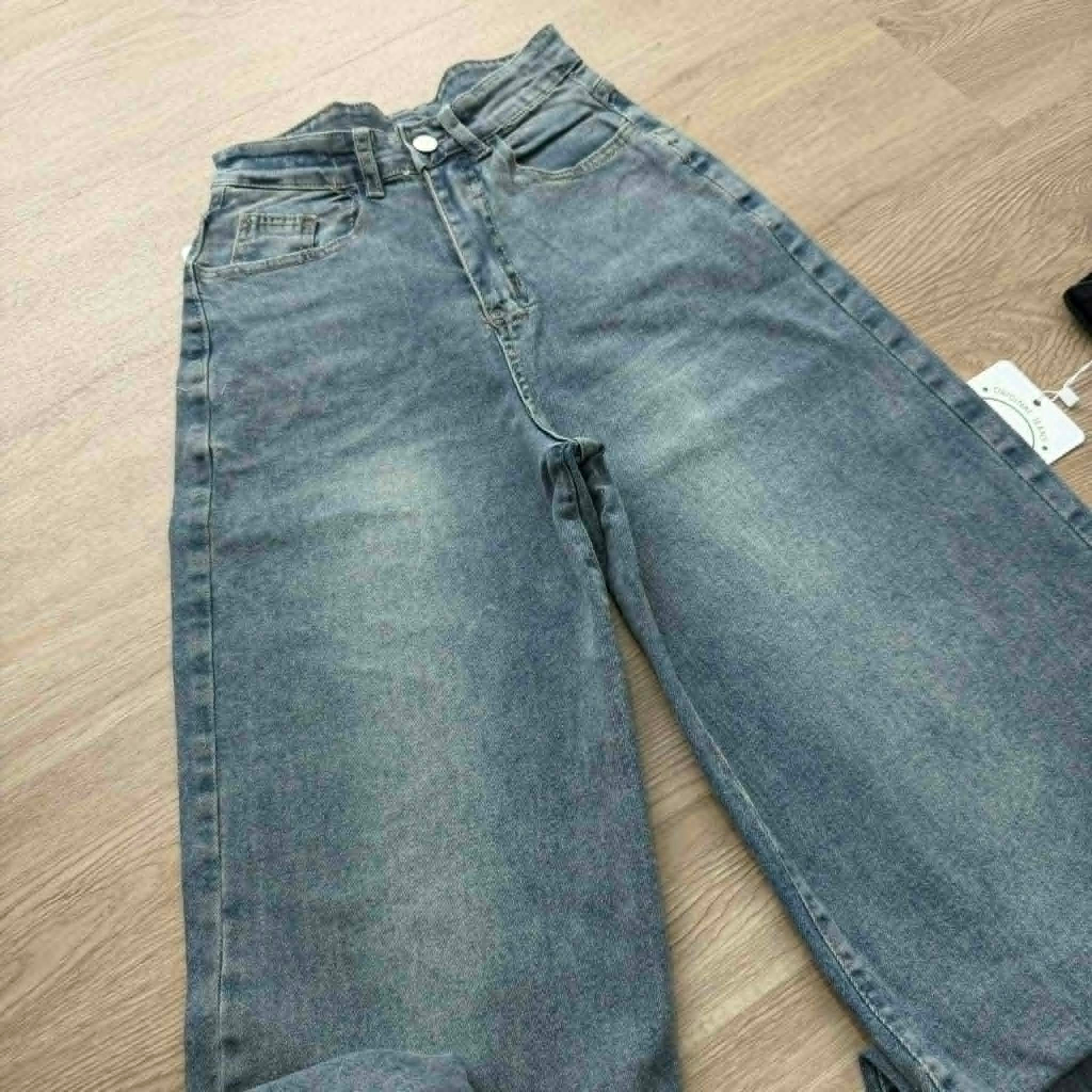 สีRetro Blue (ฟ้าอมเขียว) ผ้ายืด (XS-6XL) jinjeans baggy jeans ทรงหลวม กางเกงสาวอวบ unisex #221