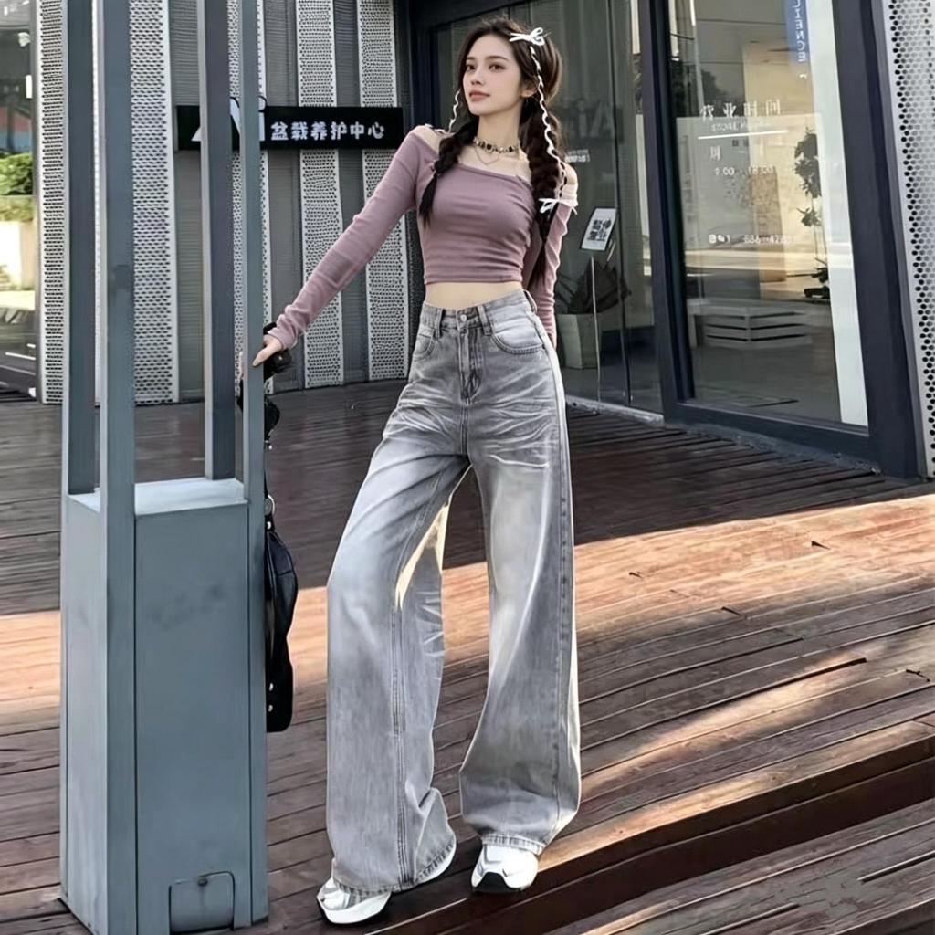 กางเกงยีนส์สีเทา ทรงหลวม สายผส์สวย ทางเลือกที่สวยงาม สวยทะลุ