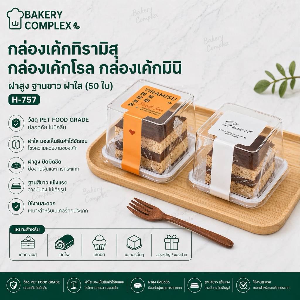 🚚ส่งฟรี ส่งทุกวัน🔥 กล่องเค้กทิรามิสุ กล่องเค้กโรล กล่องเค้กมินิ ฝาสูง ฐานขาวฝาใส (50 ใบ) H757