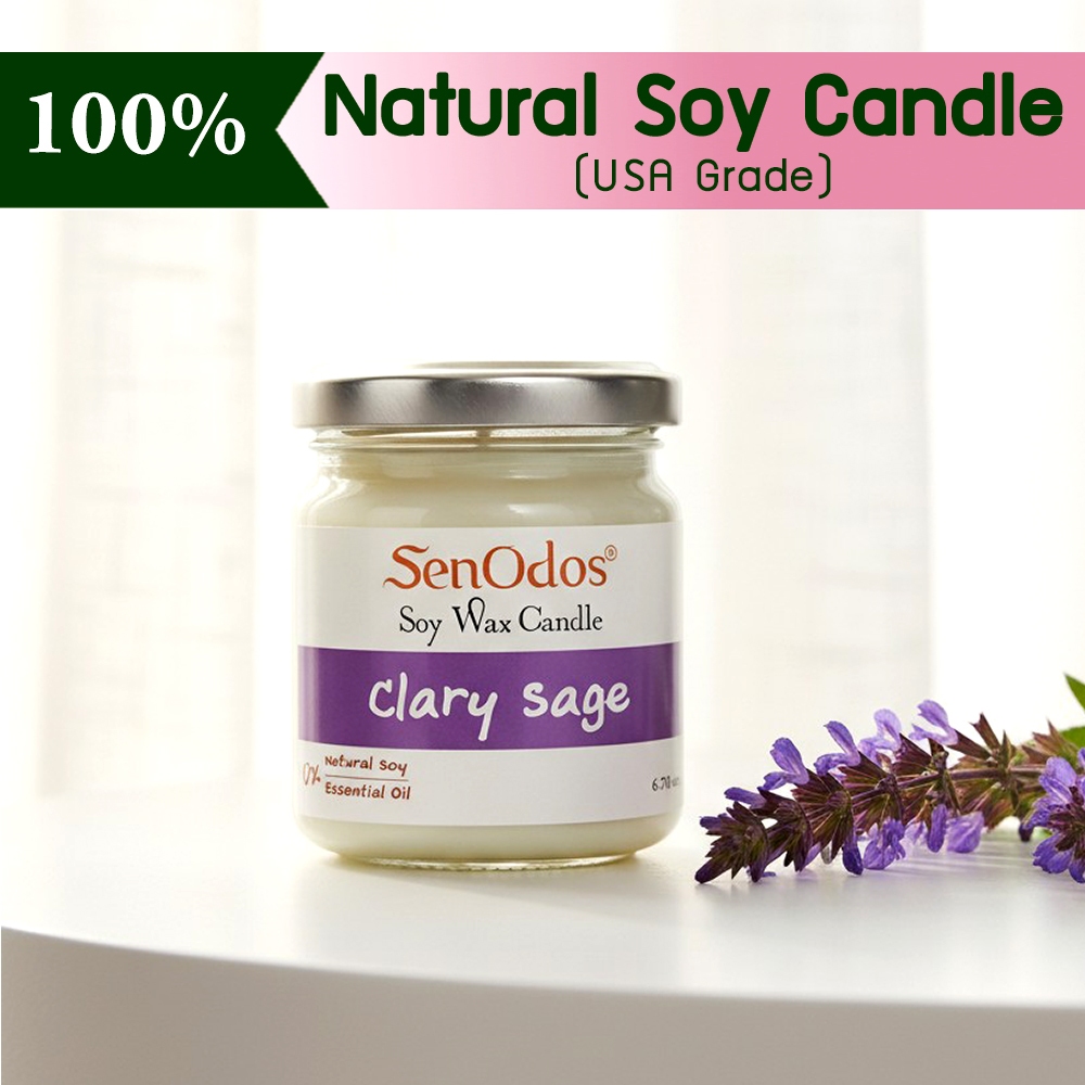 SenOdos เทียนหอม อโรม่า เทียนไขถั่วเหลือง กลิ่นแครี่เซจแท้ 100% Clary Sage Scented Soy Candle Aroma 