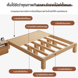 เตียง เตียงไม้ โครงเตียงทาทามิ 3.5/4/5/6ฟุต การออกแบบไร้หัวเตียง อัพเกรดขารองเตียงทรงโค้งเว้า ทำจากไม้แท้ ไม่แตกร้าวง่าย