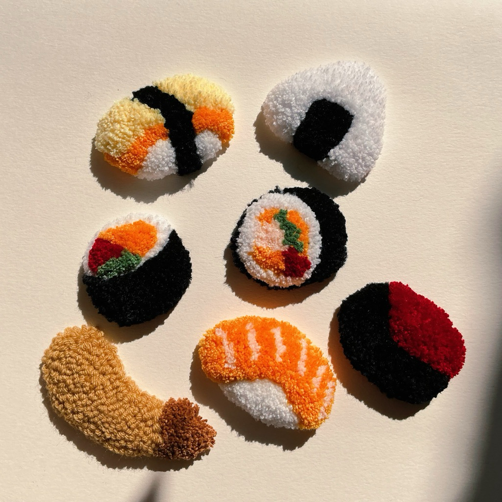 พวงกุญแจซูชิแฮนด์เมด | Sushi Punch Needle Keychain เหมาะเป็นของขวัญหรือห้อยกระเป๋า เพิ่มความคิ้วท์ได