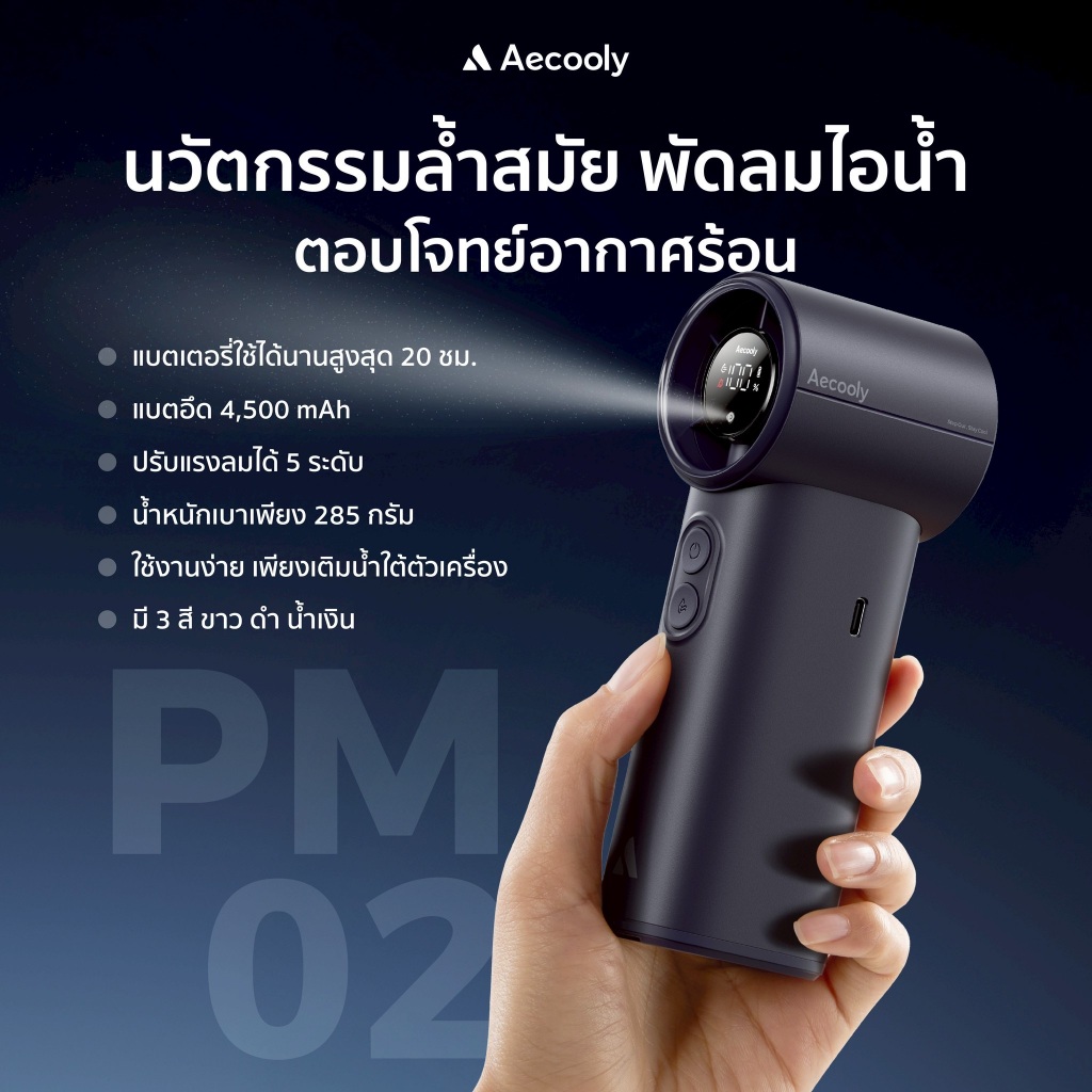 [NEW]Aecooly พัดลมไอน้ำพกพา พัดลมมือถือ Cold Air แบต4500mAh แรงลมทรงพลัง พร้อมฟังก์ชันไอน้ำ รุ่นPM02