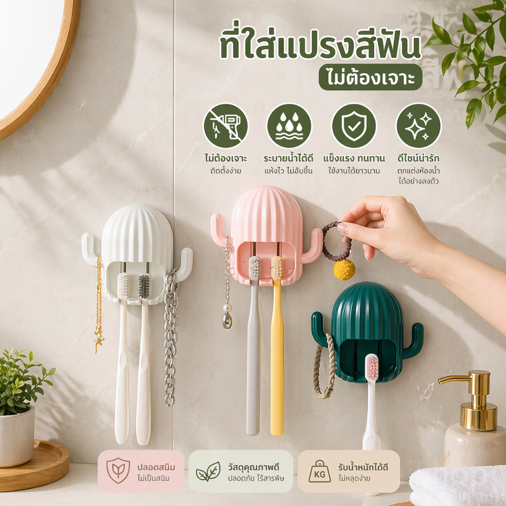 ที่ใส่แปรงสีฟัน ที่วางแปรงสีฟันติดผนัง ชั้นวางของในห้องน้ำทรงน้องบอง ชั้นวางของในห้องน้ำ