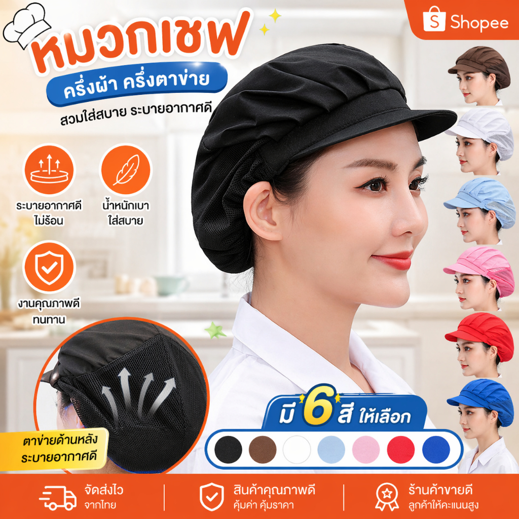 หมวกบริกรเชฟสีดำครัว  ของการประชุมเชิงปฏิบัติการจัดเลี้ยงตาข่ายผ้าฝ้ายหมวกระบายอากาศ