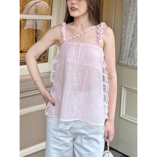 Pretzel Top *Coffee พร้อมส่ง / ชมพู พรี รอ 7 วัน* เสื้อสายเดี่ยว แต่งสายระบายและลูกไม้ ใส่สบาย