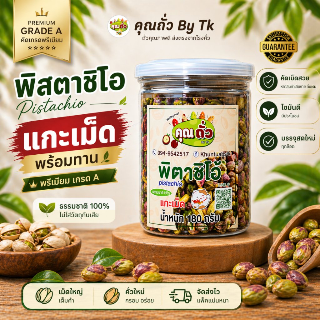 พิสตาชิโอ้แกะพร้อมทาน อบธรรมชาติ นำเข้า เกรดพรีเมียม ถั่วเพื่อสุขภาพ