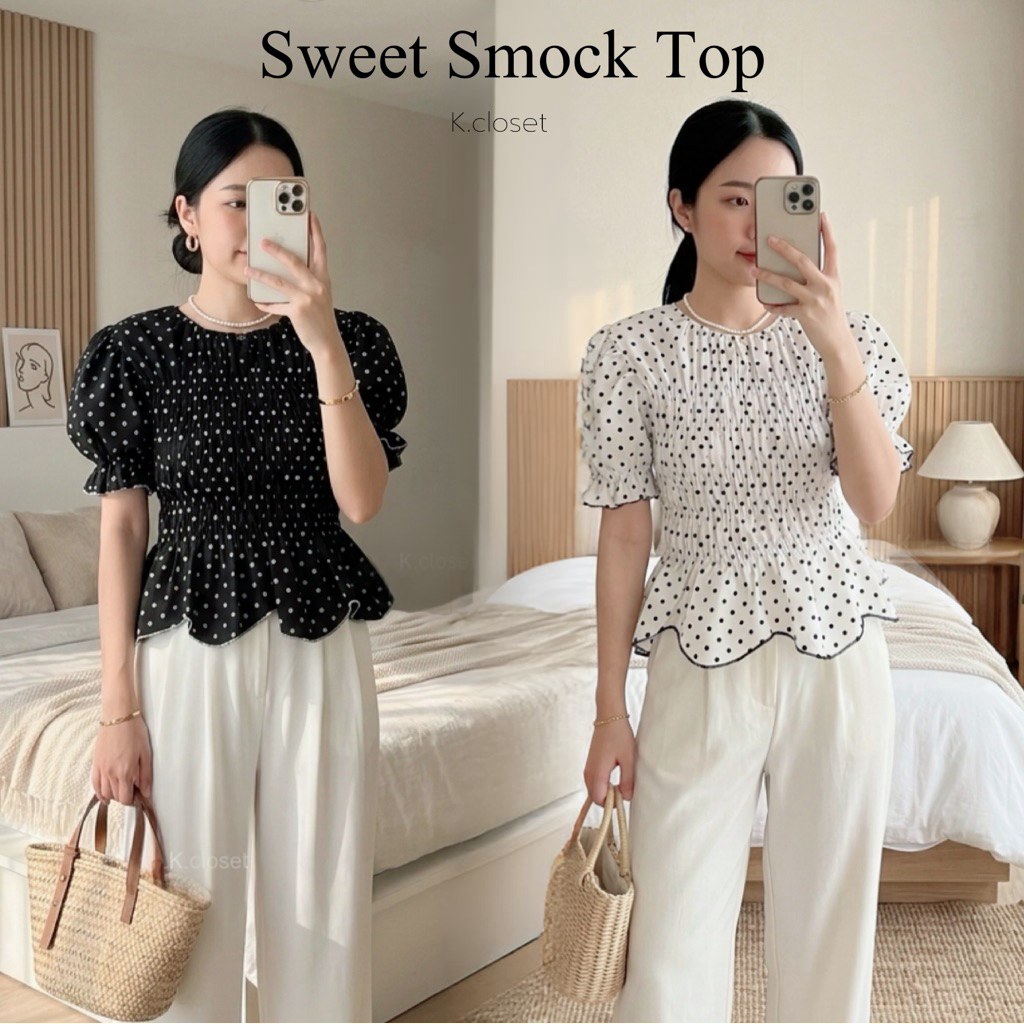 เสื้อสม็อคแขนตุ๊กตา แขนพองระบาย หวานละมุนมาก Sweet Smock Top