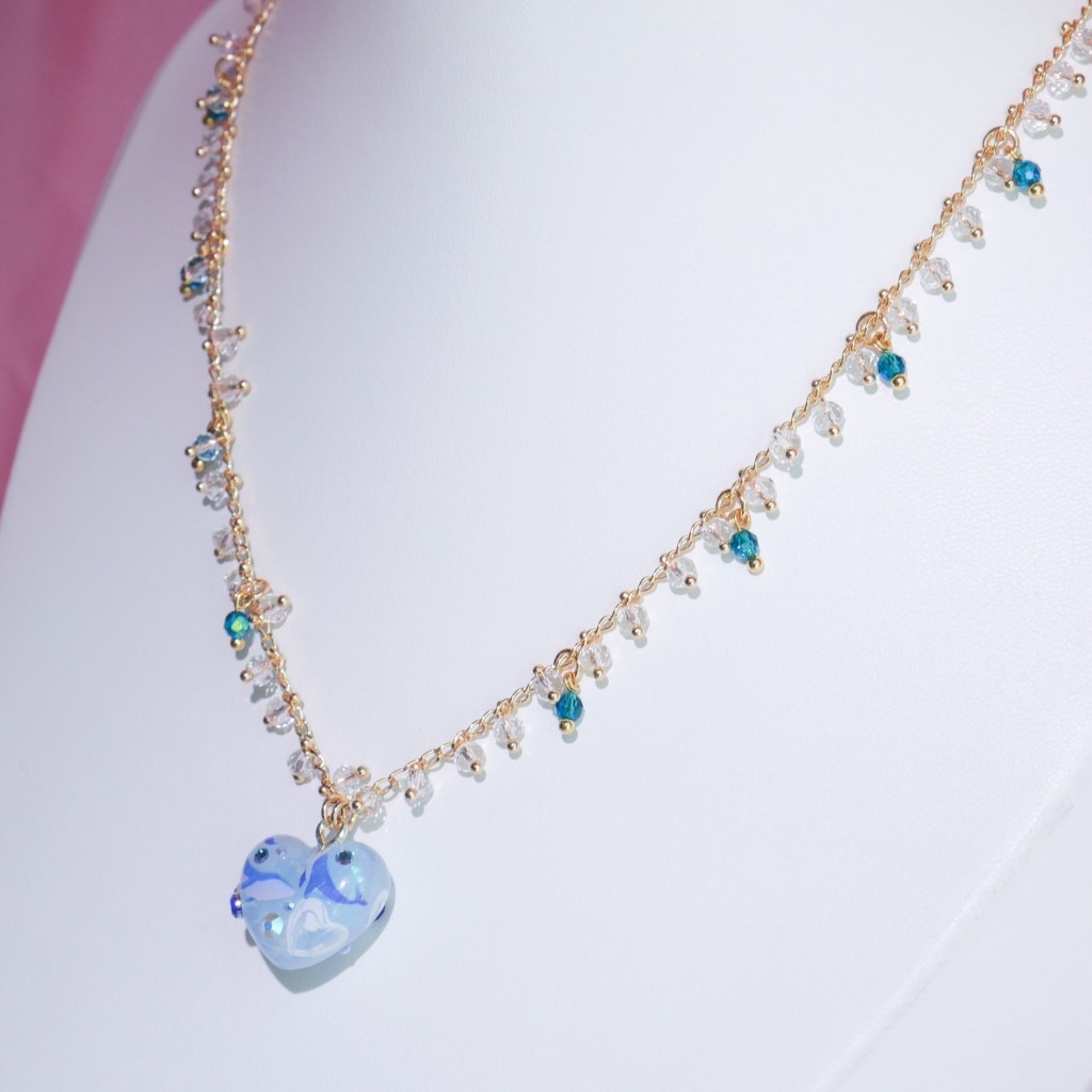 MIMEAR U429 สร้อยคอวาฬฟ้า Blue Whale Heart Necklace เรซิ่นทำมือ 14K Limited