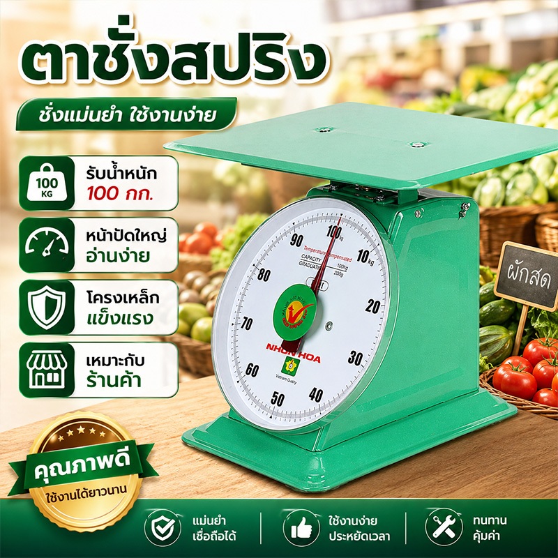 ✅ตาชั่งสปริง 50kg/100kg หน้าปัดใหญ่ อ่านง่าย ชั่งแม่นยำ ถาดใหญ่ แข็งแรง ทนทาน ไม่ใช้ไฟ พร้อมส่ง เหมาะทั้งร้านและครัว