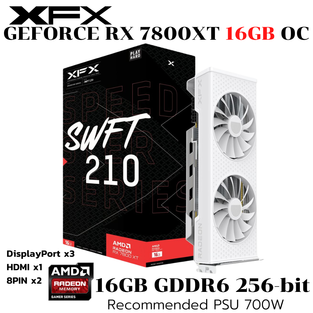 VGA (การ์ดแสดงผล) XFX Speedster SWFT 210 Radeon RX 7800 XT White 16GB GDDR6