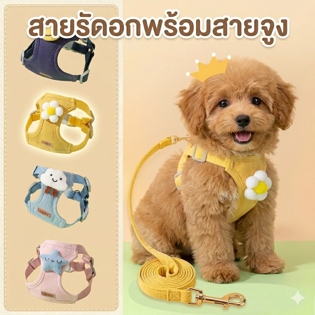 สายจูงหมา-แมว สายรัดอกแมว สามารถปรับระดับได้