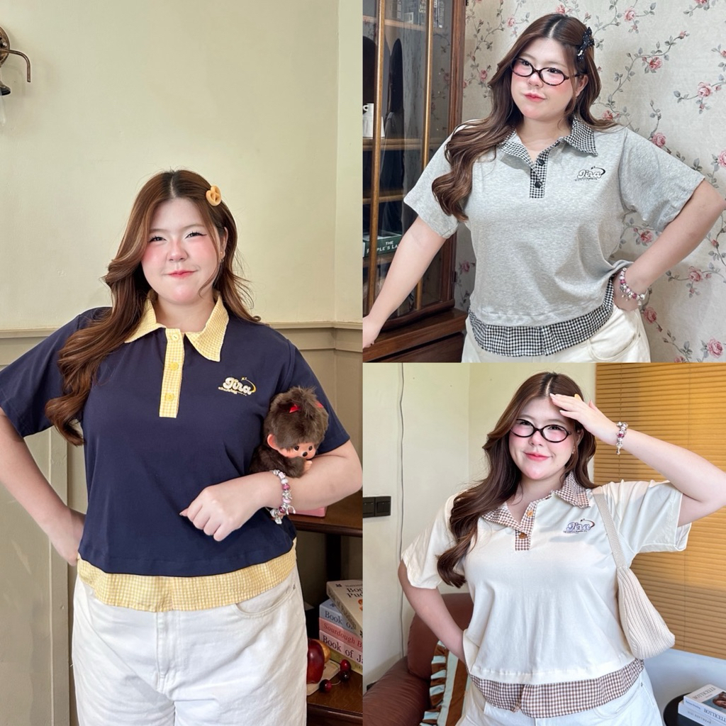 เสื้อโปโลคอปก เสื้อสาวอวบ อก38-52นิ้ว Freesize เสื้อคอปกสาวอวบ Jira Chubby