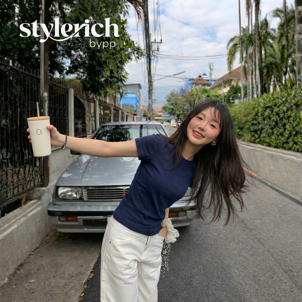 Stylerich เสื้อยืดผู้หญิง เสื้อคอกลม เสื้อยืด แขนสั้น เสื้อยืดคอกลม ผ้านิ่ม ทรงสวย ส่งไทย