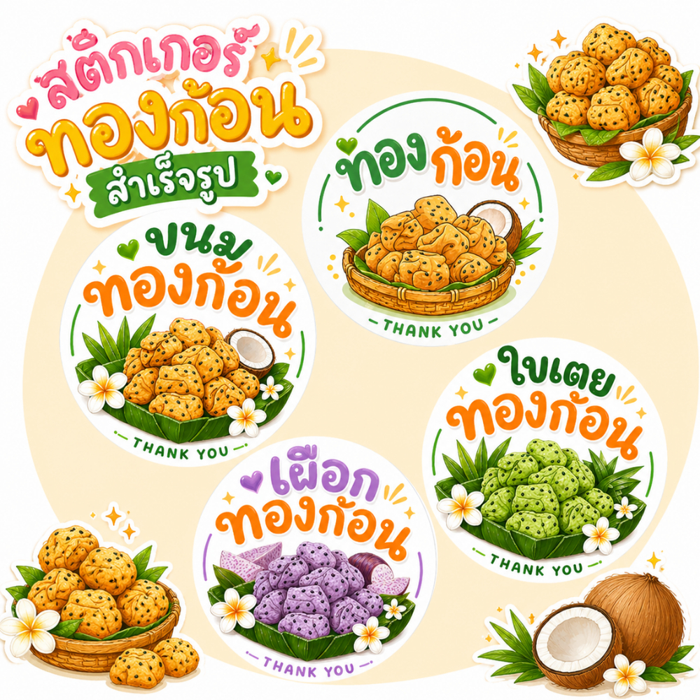สติกเกอร์ทองก้อน ฉลากสินค้า โลโก้ สำเร็จรูป กันน้ำ
