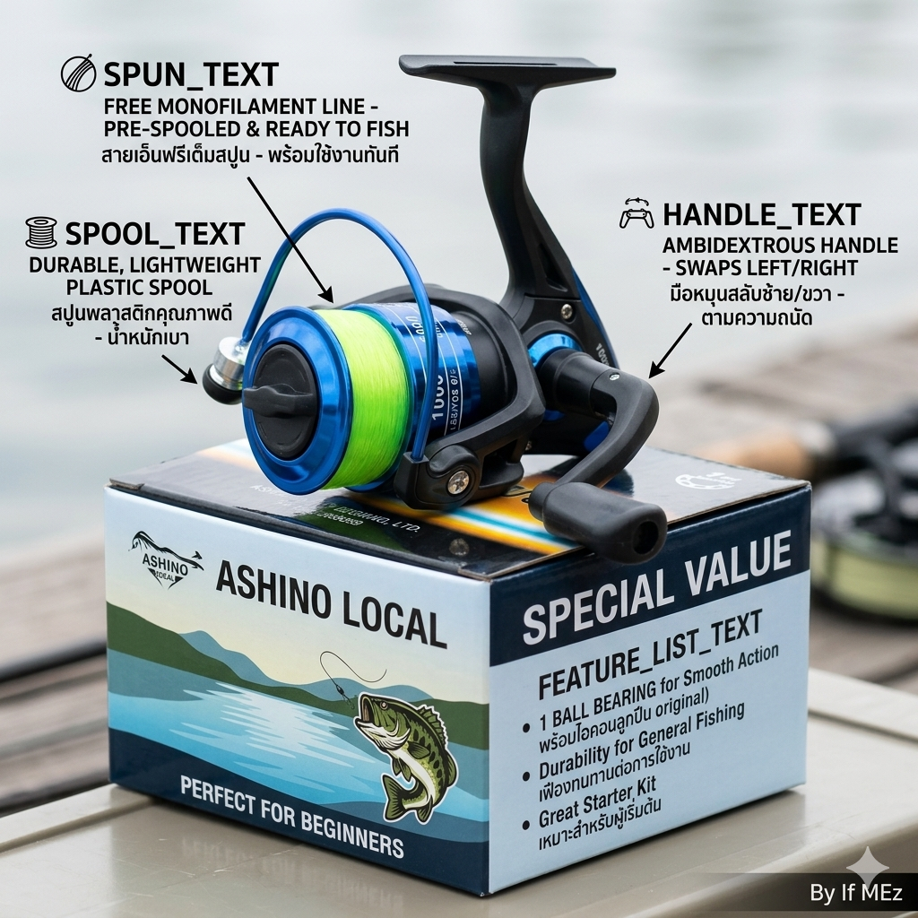 [ รับตรงจากบริษัท ] รอกสปิน Ashino Local ลูกปีน 1BB Spinning reel