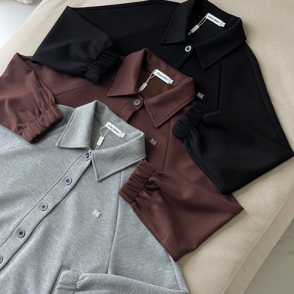 SISSY : เสื้อ Jacket แขนยาวปลายสม็อค (S–XL) คอปก กระดุมหน้าใช้งานได้จริง ปักอะไหล่เงิน Everyday Elegant Look รูปที่ 3