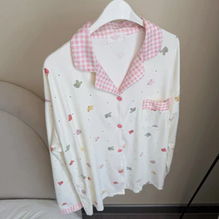 Bunny bear - bunnyFluffy ชุดนอนมินิมอล ผ้าcottonพรีเมี่ยม แขนยาวขายาว ฟรีไซส์อก44